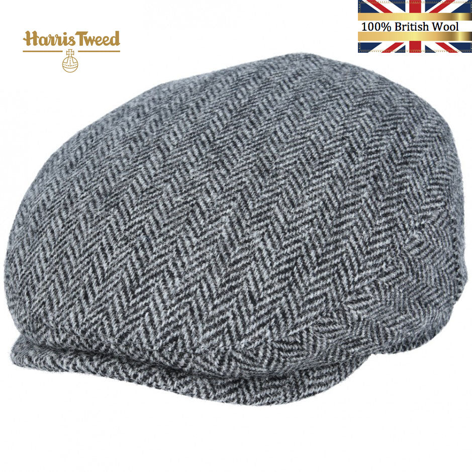 Gladwin Bond Harris Herringbone Wool Flat Cap – Grey-Black